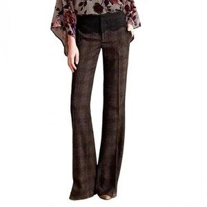 Preppy Tweed Plaid Lace Trousers Brown Size 12
